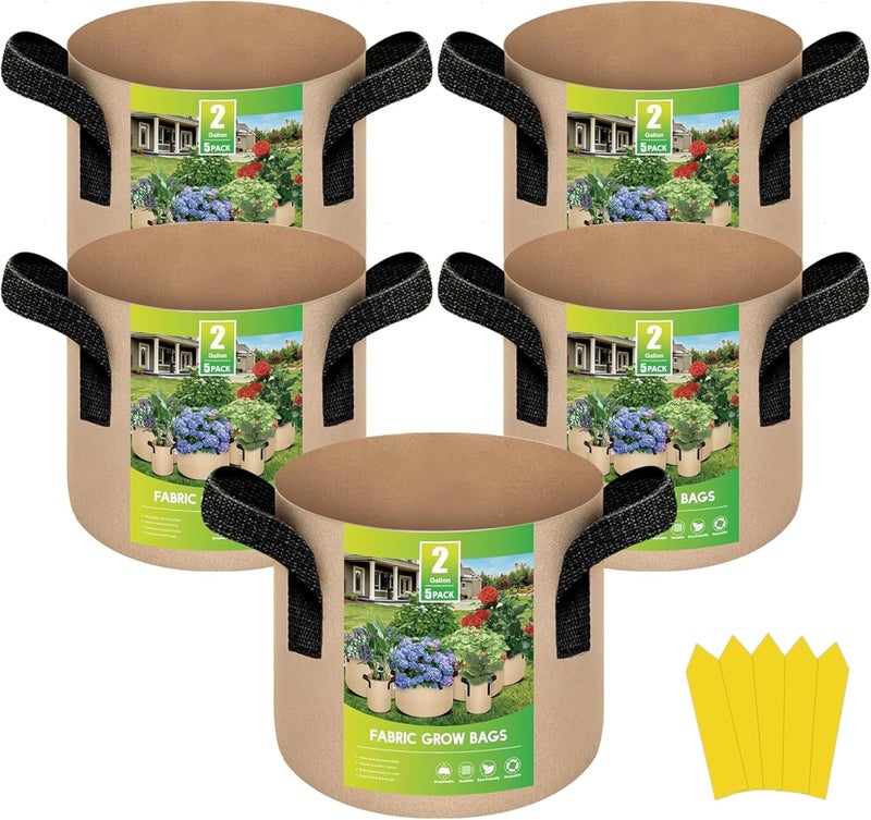 YSSOA 5-Pack 2 Gallon Grow Bags Heavy Duty Thickened Nonwoven Aeration Fabric Pots with Handles, Cloth Pots for Plants, Vegetable, Flower, Tomato Potato - Image 1